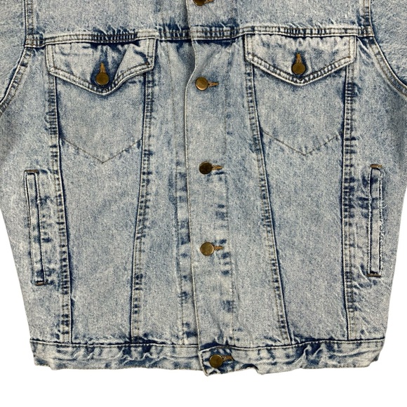 Vintage 90s French Navy Distressed Acid Wash Denim Jean Trucker Jacket - Picture 4 of 16